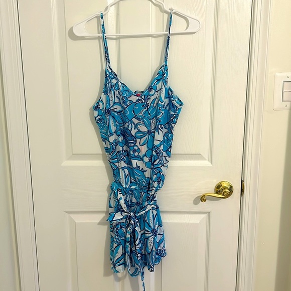 Lilly Pulitzer Deanna Romper Succulent Blue Pop Up Coronado Crab NWT Size Medium - Picture 6 of 8